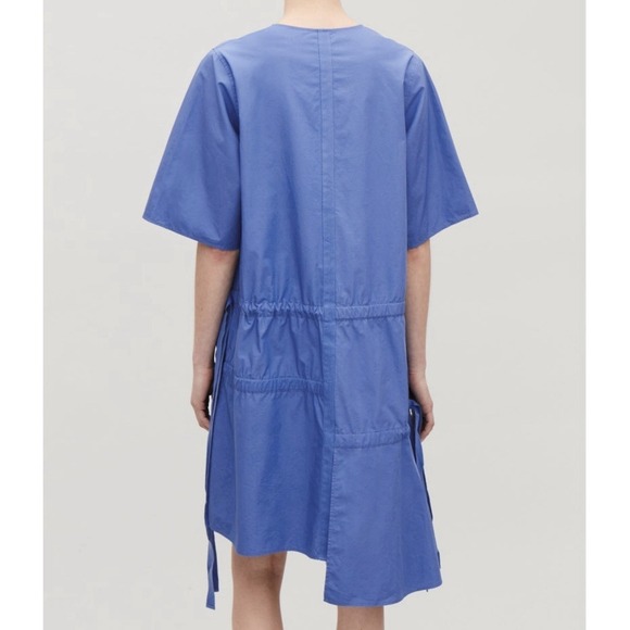 COS Dress Womens Size 8 Blue Short Sleeve Oversized Cocktail Formal Midi - Picture 2 of 12